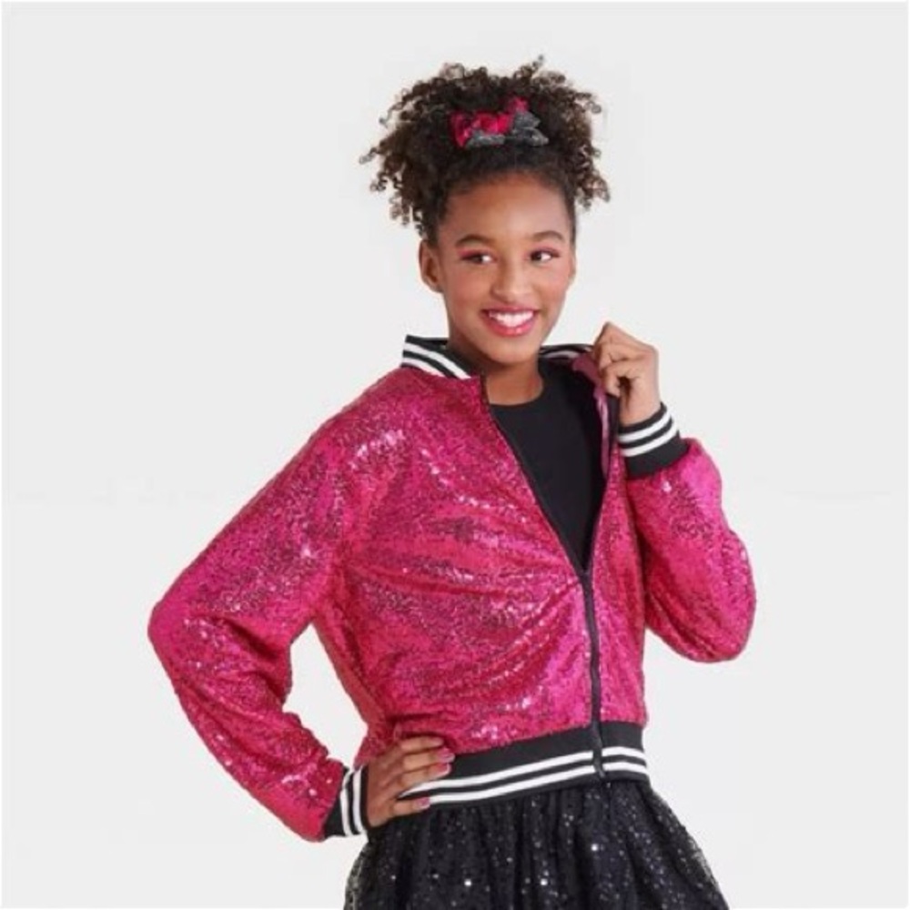NWT Hyde & Eek! Boutique‎ Adult Pink Sequin Bomber Jacket – One Size